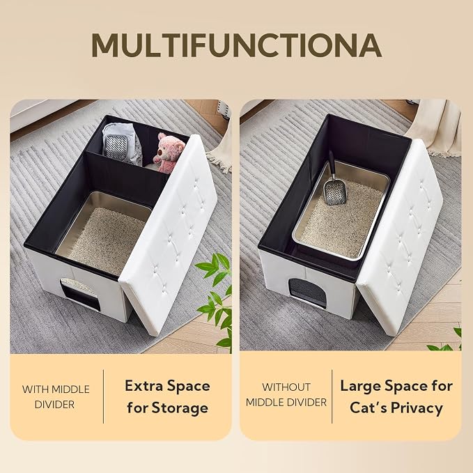 MEEXPAWS Cat Litter Box Enclosure Furniture Hidden, Cat Washroom Bench Storage - Image 4
