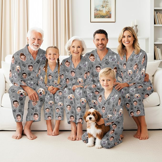 Artsadd Custom Pajamas for Women Men Family, Personalized Face Pjs Pajama Pants - Image 2
