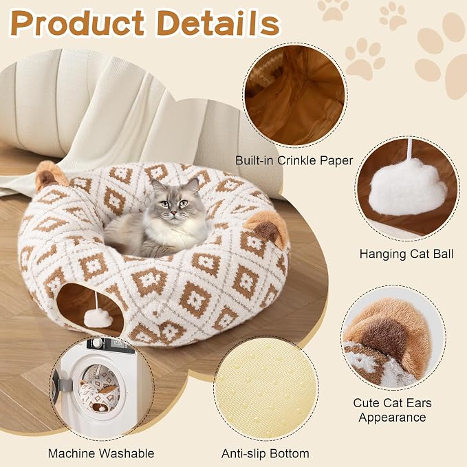 Cat Tunnel Bed for Indoor Cats, Cat Donut Tunnel - Image 3