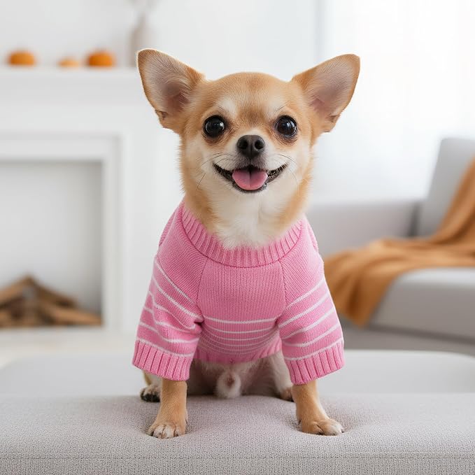 Dog Knitted Sweater with Wooden Buttons Cozy Pet Striped Winter Clothes - Image 5