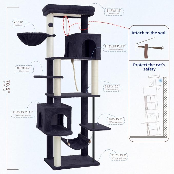 Cat Tree for Indoor Cats Large Adult, 70.5'' Cat Tower - Image 7