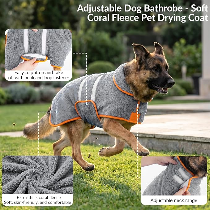 Bienbee Dog Bathrobe, Super Absorbent for Small to Large Dogs, Grey M - Image 4