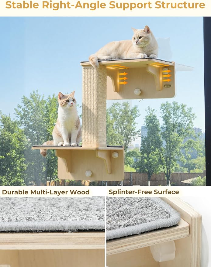 Pecute Double Cat Shelves with Scratching Post - Image 6