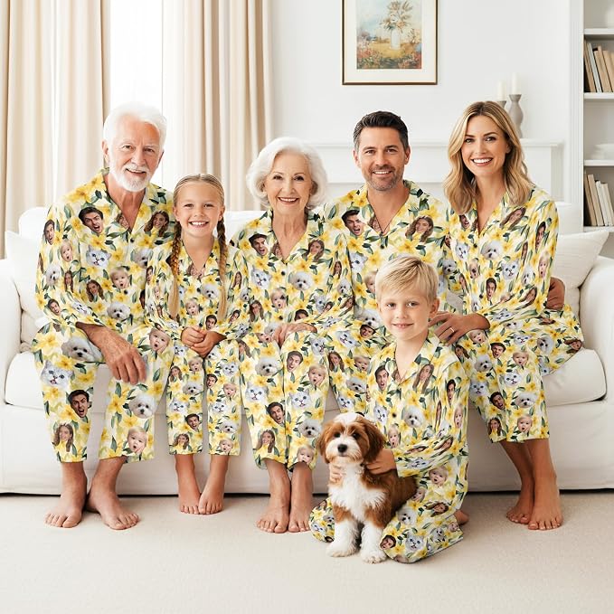 Artsadd Custom Pajamas for Women Men Family, Personalized Face Pjs Pajama Pants - Image 2