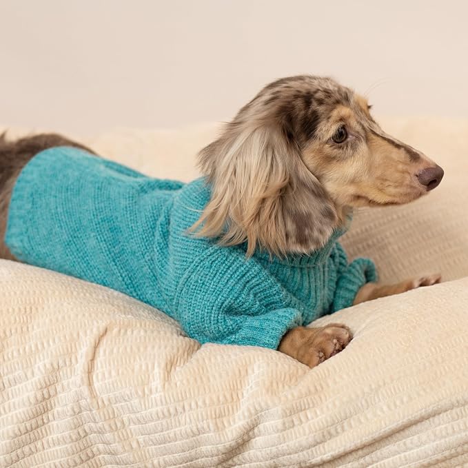 Fitwarm Medium Turtleneck Dog Knitted Sweater, Teal Blue Thermal Winter Dog - Image 7