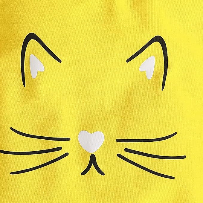 4-8T Toddler Girl Clothes Cat face print Short Sleeve Top+Pants Outfits Girl - Image 3