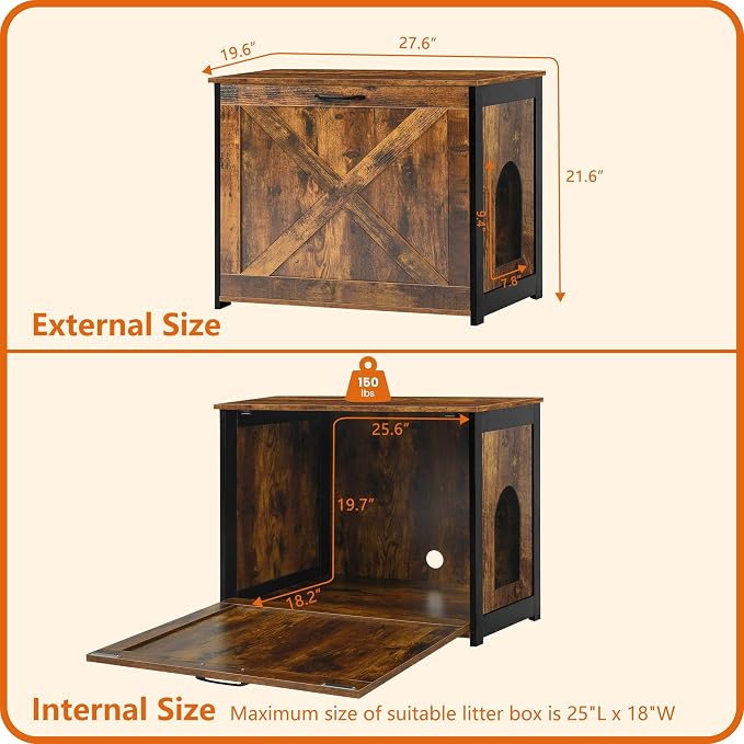 Dwanton Cat Litter Box Furniture Hidden, Cat Litter Box Enclosure, Reversible - Image 4