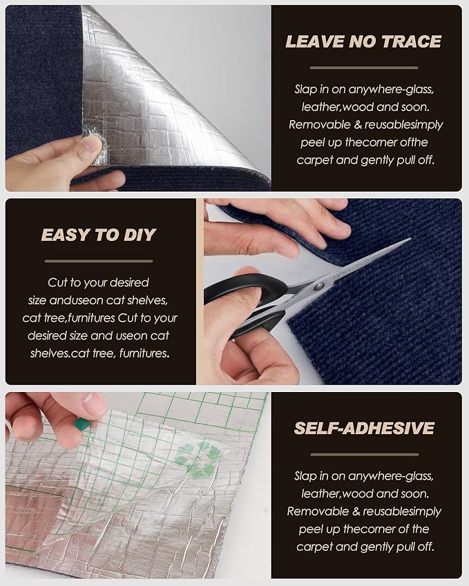 78.7"x15.8" Cat Scratch Mat, Trimmable Self-Adhesive Carpet, DIY Climb Cat - Image 5