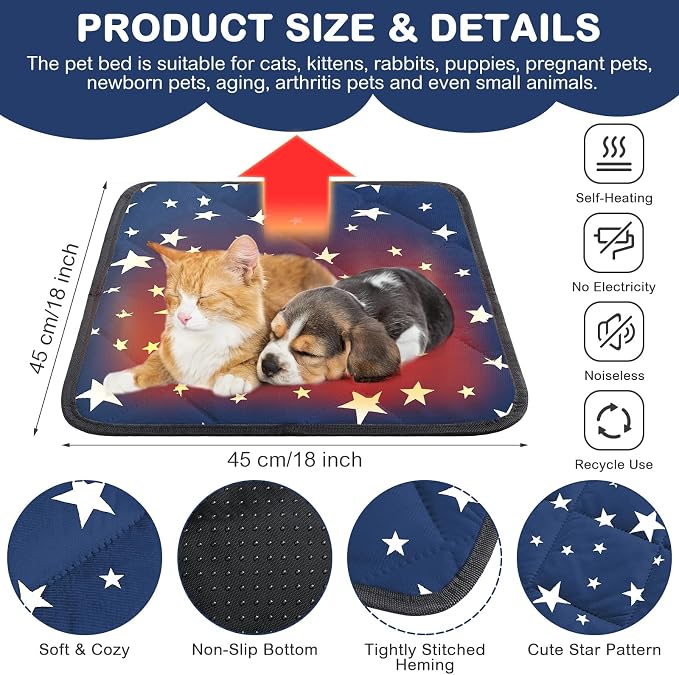 Namalu 4 Pack Self Warming Cat Bed Self Heating Cat Mat Star Pattern Soft Dog - Image 2