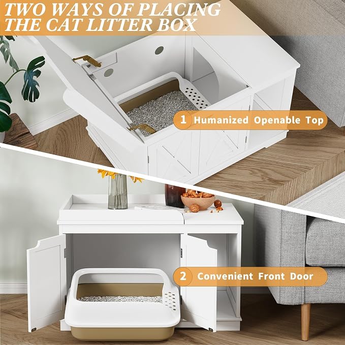 Flip Top Cat Litter Boxes Enclosure Covered Litter Box Hidden Furniture Wooden - Image 2