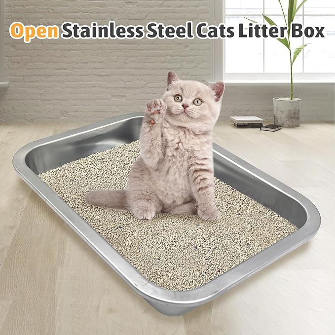 Fhiny 4Pack Stainless Steel Kitten Litter Box, Small Size Low Entry Metal Cat - Image 4