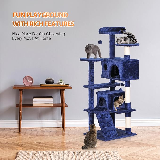 ZENY 53 inches Cat Tree with Sisal-Covered Scratching Posts and 2 Plush Rooms - Image 6