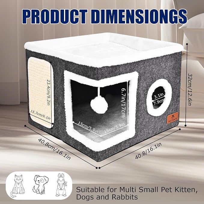 Felt Cat Cave Beds for Indoor Cats, Foldable Cat Hideaway - Image 2
