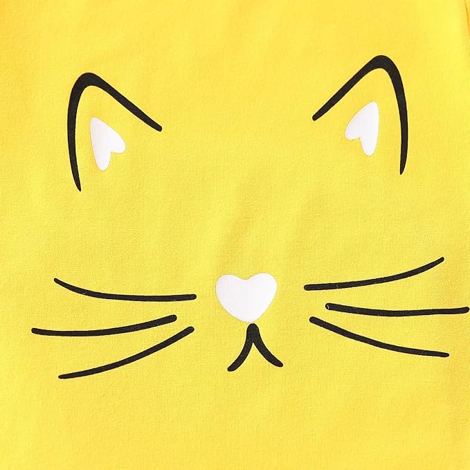 4-8T Toddler Girl Clothes Cat face print Short Sleeve Top+Pants Outfits Girl - Image 4