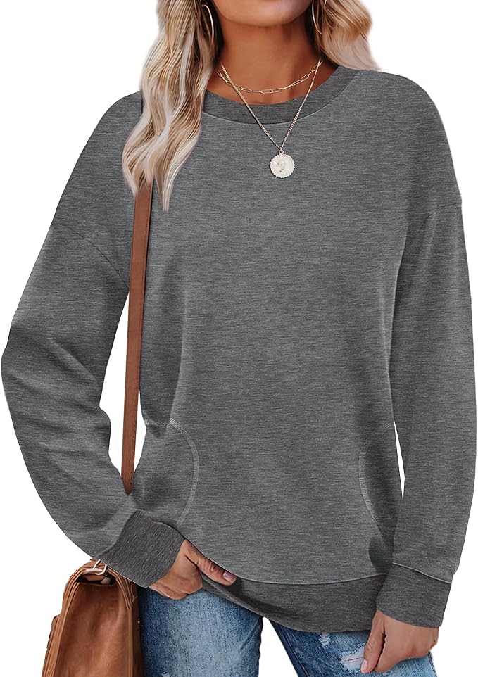 Akihoo Womens Casual Long Sleeve Tunic Tops Crew Neck Shirt Blouses - Image 3