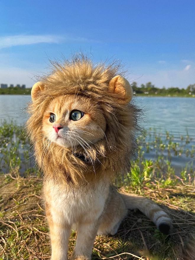 Lion Mane Wig for Cat, Funny Pet Cat & Puppy Costumes for Halloween & Christmas - Image 2
