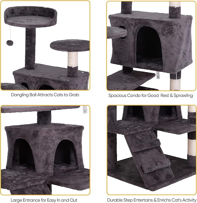 ZENY 54 Inch Cat Tree, Indoor Cat Tower Condo, Pet Cat Furniture - Image 7