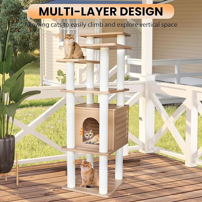 62” Tall Cat Tree for Outdoor and Indoor Cats, Weatherproof Large Outdoor Cat - Image 4