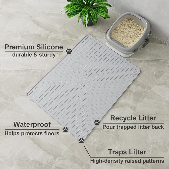 OHMO Cat Litter Mat Large Trapping Mat Premium Silicone Rubber 31.5x23.6 Ash - Image 2