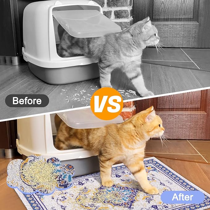 Glittme Cat Litter Mat with Non-Slip Bottom Litter Box Mat 47"X35" Litter - Image 3