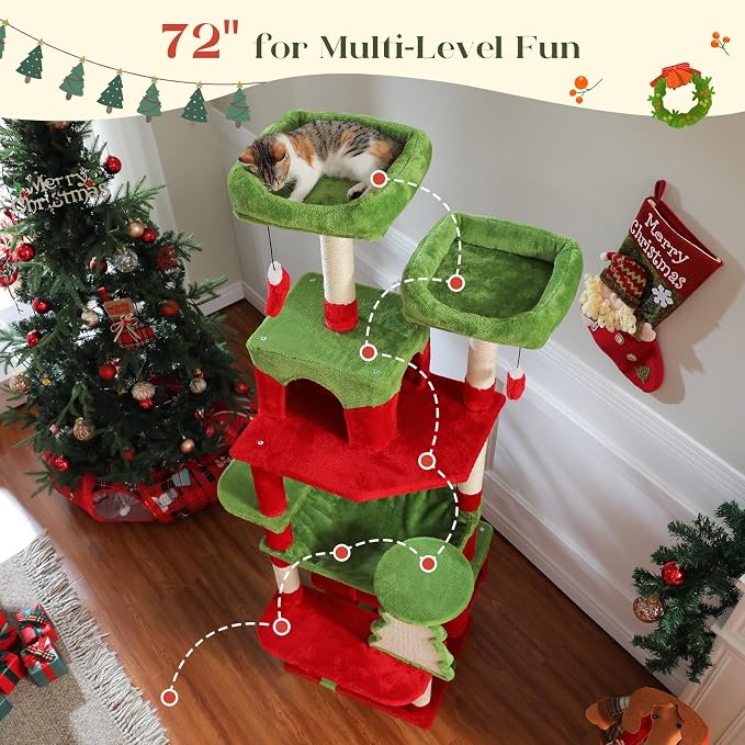 PAWZ Road Christmas Cat Tree, 72 Inches Tall Cat Tower - Image 6