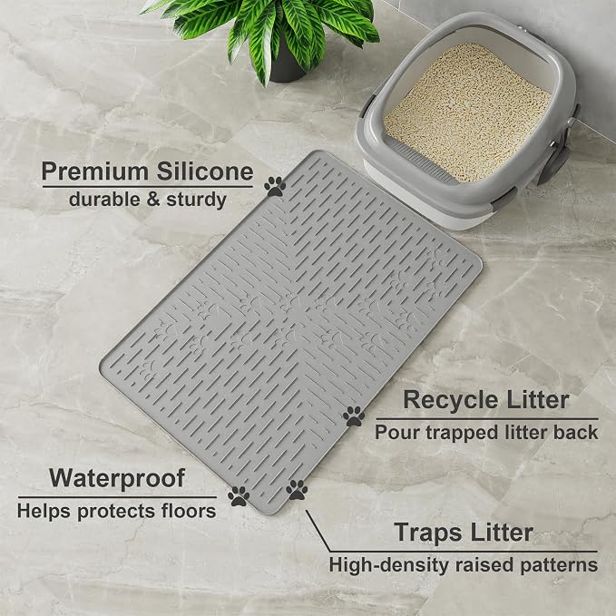 OHMO Cat Litter Mat Trapping Mat Premium Silicone Rubber 23.5x16 Grey, - Image 2