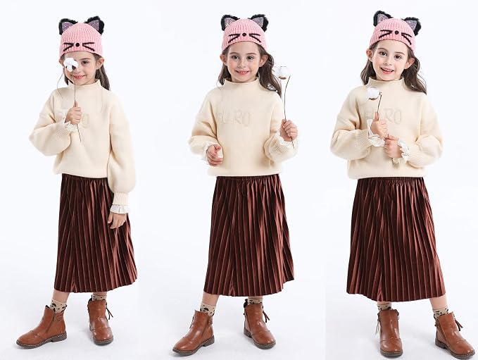 Bellady Mother Children Sequin Cat Ears Hats Warm Knit Crochet Beanies Cute - Image 5