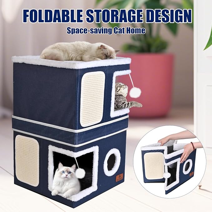 2-Story Cat House for Indoor Cats, Dual-Purpose Cat Cave Bed - Image 7
