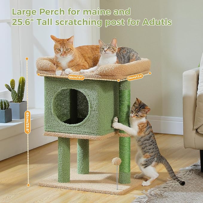 PAWZ Road Cat Tree for Indoor Cats, 26 Inches Cactus Cat Tower - Image 2