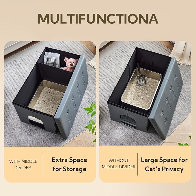 MEEXPAWS Cat Litter Box Enclosure Furniture Hidden, Cat Washroom Bench Storage - Image 3