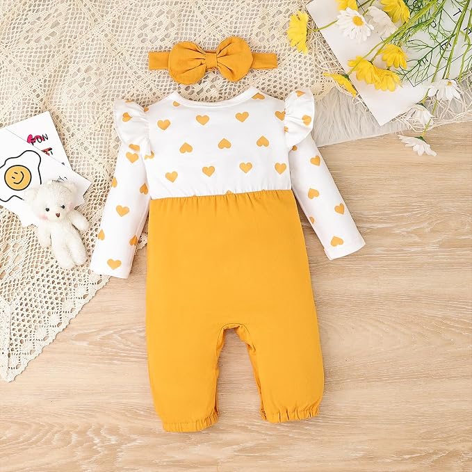 Baby Girl Clothes Newborn Romper Cute Cat Ruffled Long Sleeve Love Fall Winter - Image 3