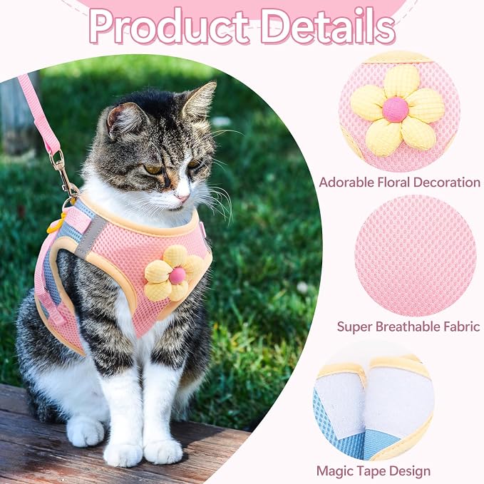 Cat Harness and Leash Set Escape Proof, Adjustable Cat Vest Harnesses Soft - Image 3