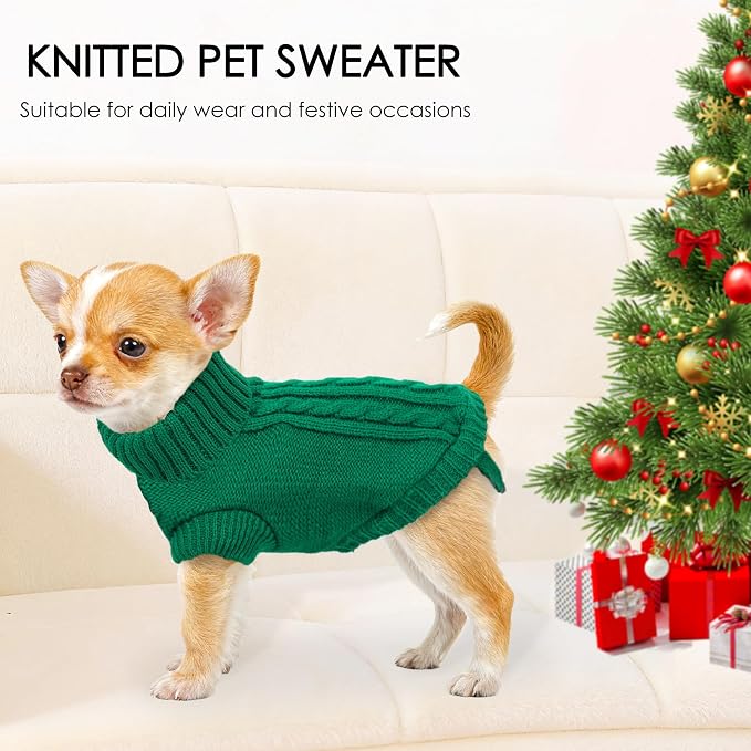 2 Pack Small Dog Sweaters Dog Christmas Sweater Turtleneck Knit Winter Warm - Image 3