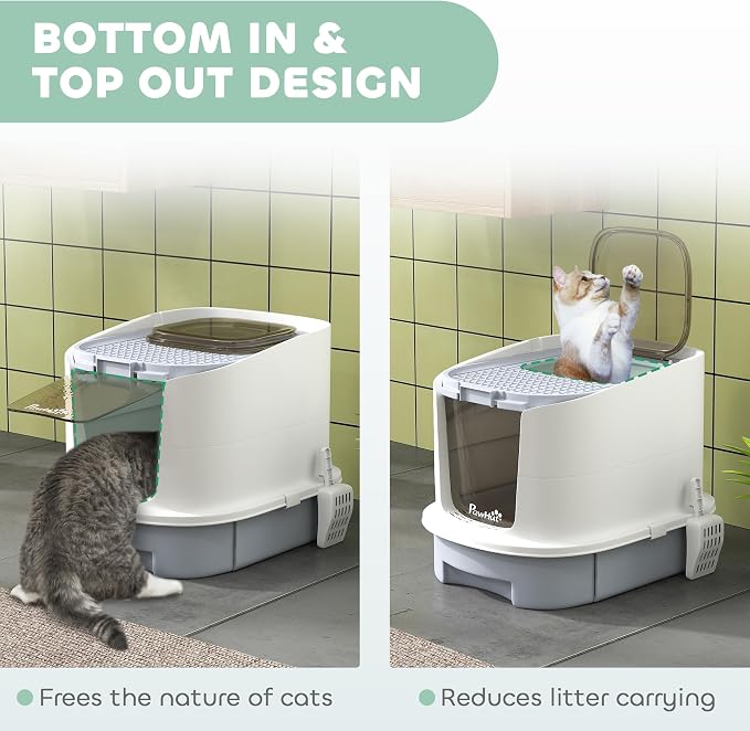 PawHut Cat Litter Box with Lid, Covered Kitty Litter Box Enclosed with Scoop - Image 5