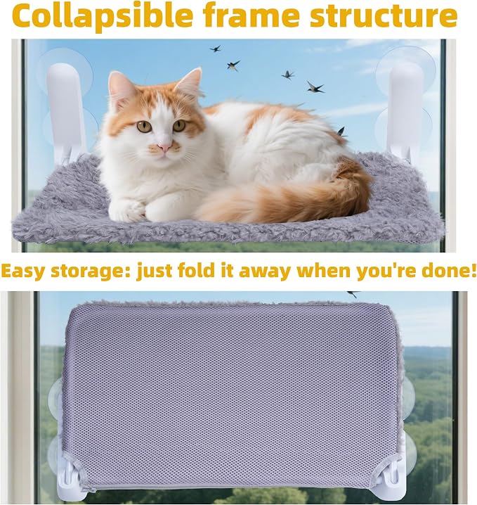 YUNIQUE Cat Window Perch, Upturned Edge Bracket, Portable Wall Hammock - Image 4