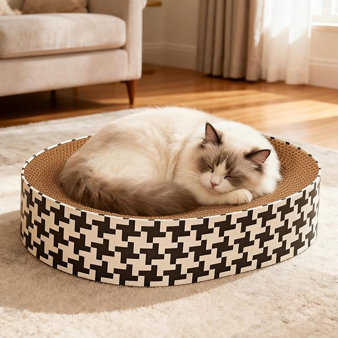2-in-1 Oval Cat Scratcher Bed Cardboard Bed Lounge, Durable Cat Scratch Pad - Image 2