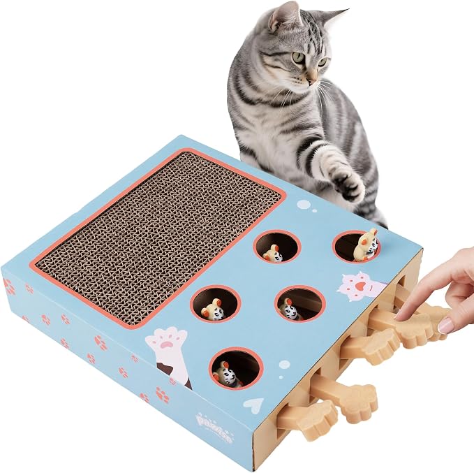 PAWISE 3-in-1 Interactive Cat Toy, Whack-A-Mole Cat Puzzle & Cat Scratching - Image 3