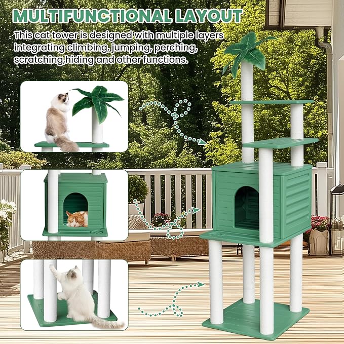 72 Inches Tall Cat Tree, Outdoor Cat House, Weatherproof Large Cat Condo - Image 4