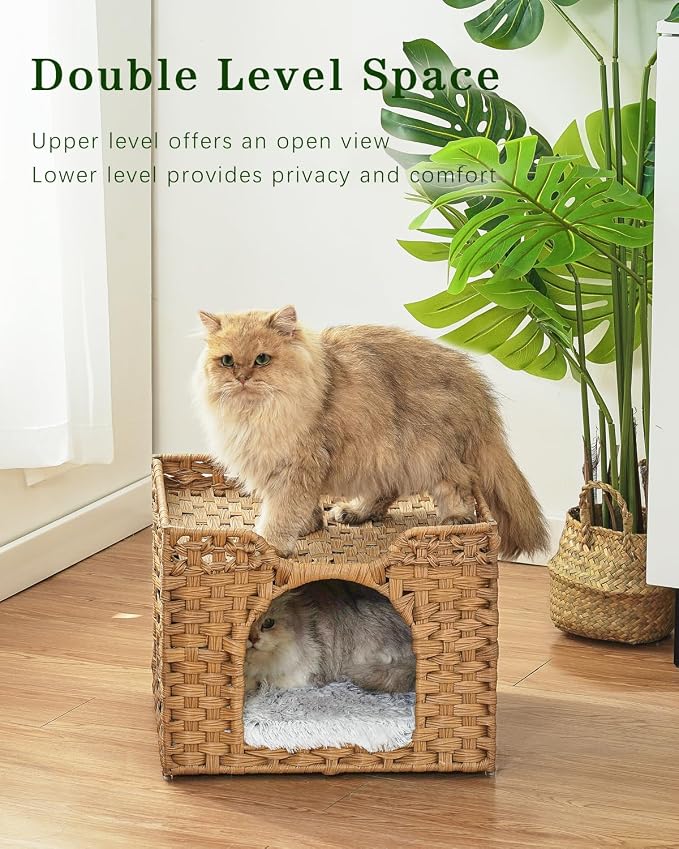 Cat Beds Indoor Kitten House, Handwoven Rattan Cat Cave Pet Cube, Large Cat - Image 2