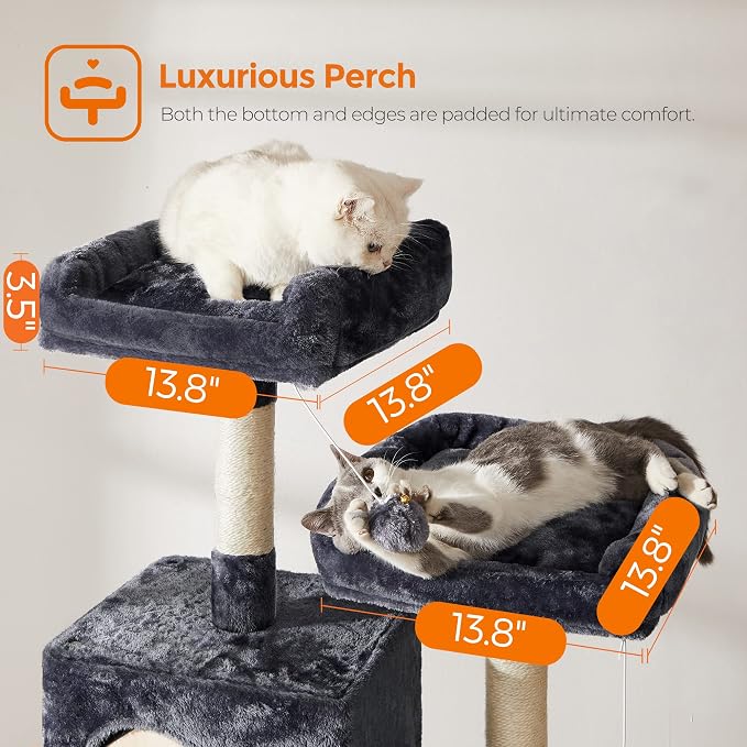 Feandrea Cat Tree, 56.3-Inch Cat Tower, 2 Perches, Smoky Gray UPCT15GYZ - Image 4