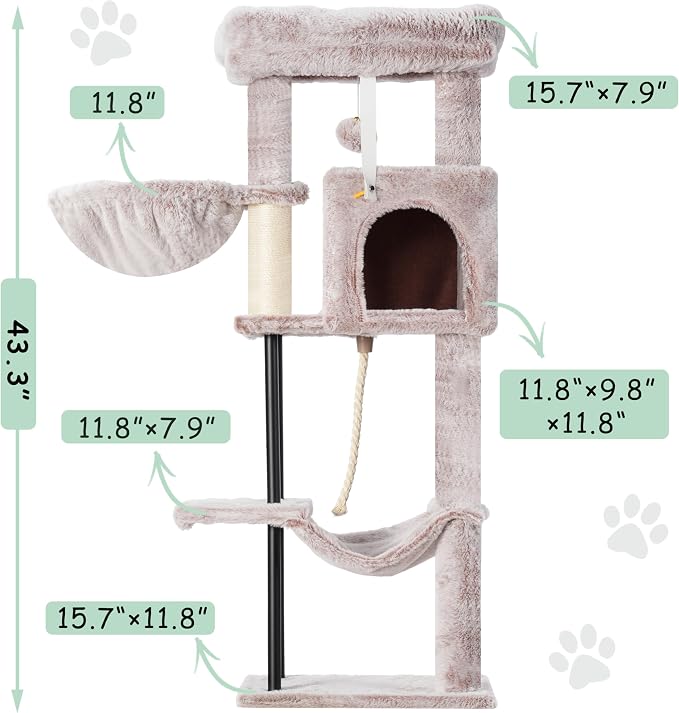 Cat Tree, Cat Tower for Indoor Cats, 43.3 inch Cat Tree Tower - Image 3