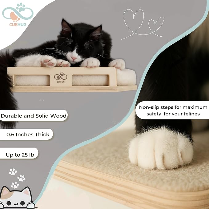 Cat Wall Shelves for Cats & Kitten – Solid Wood Cozy Corner Bed + Cushion - Image 7