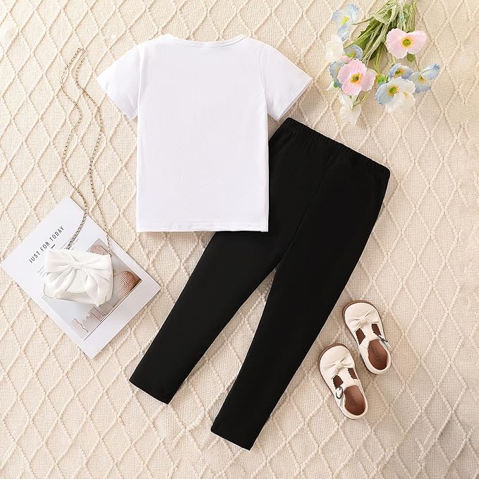 4-8T Toddler Girl Clothes Cat face print Short Sleeve Top+Pants Outfits Girl - Image 7