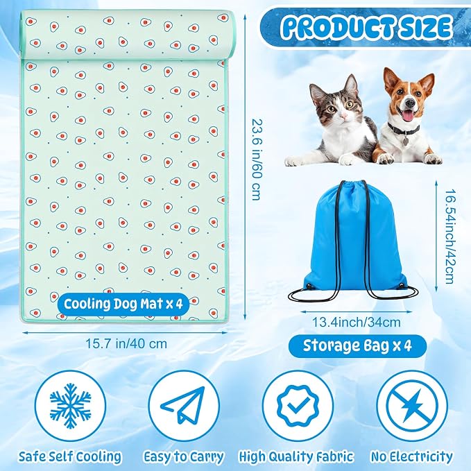 4 Pack Cooling Dog Mats with Supportive Pillow 15.7" x 23.6" Self Cooling Dog - Image 2