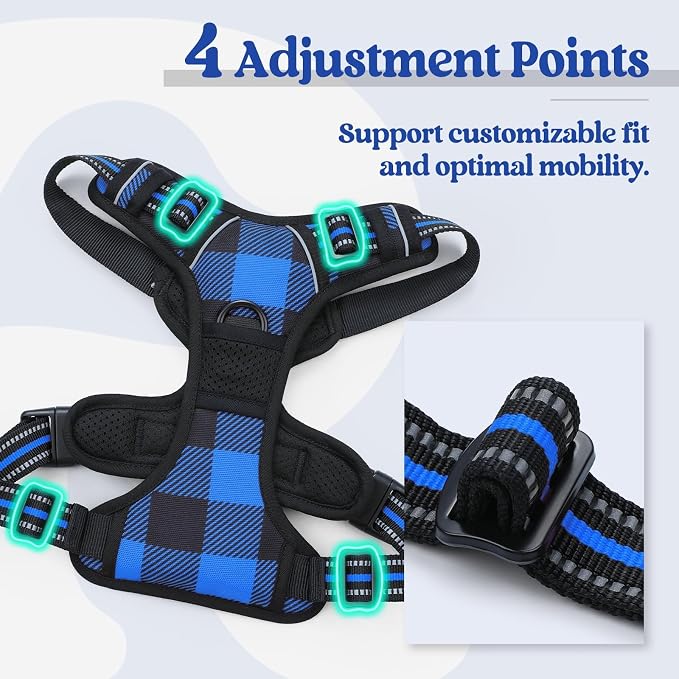rabbitgoo Dog Harness No-Pull, Comfortable Padded Plaid Harness - Image 4