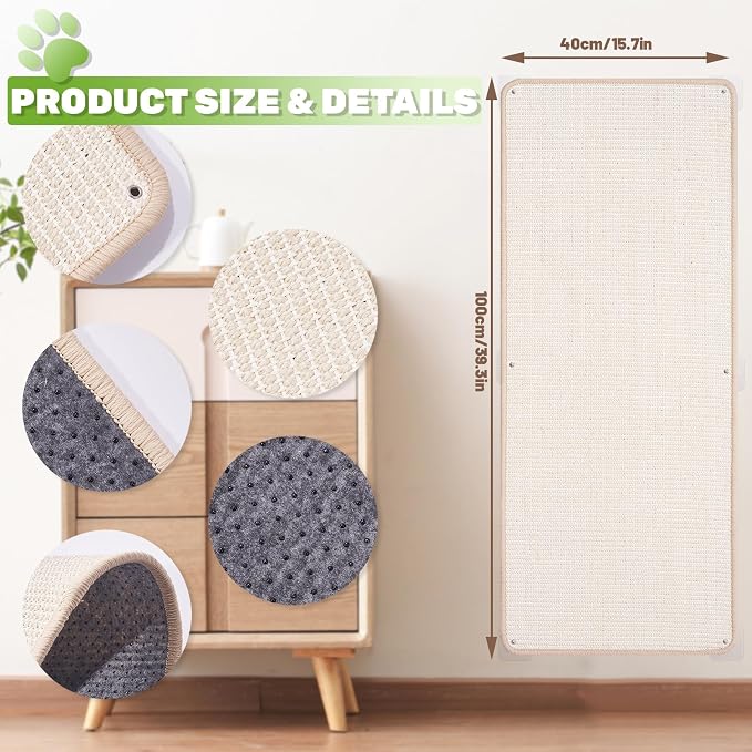 Natural Sisal Cat Scratcher Mat, Wall Scratcher Carpet, Cat Climbing Wall - Image 2