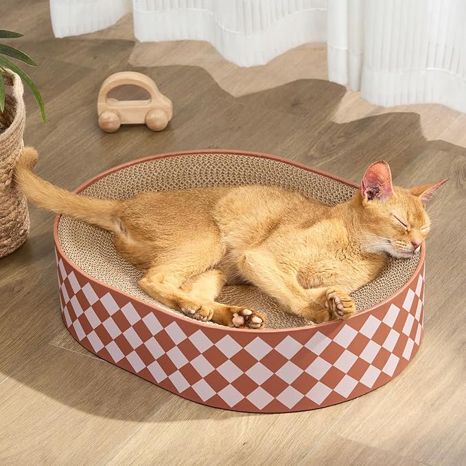 Oval Cat Scratcher Bed, 2-in-1 Cat Scratching Board, Natural Corrugated by Conlun