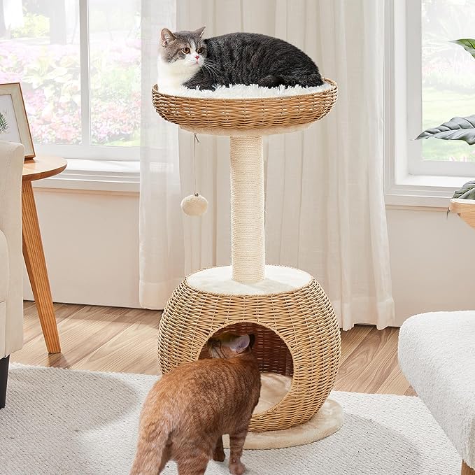 Yaheetech Cat Tree, 29.5in Rattan Cat Tower - Image 2