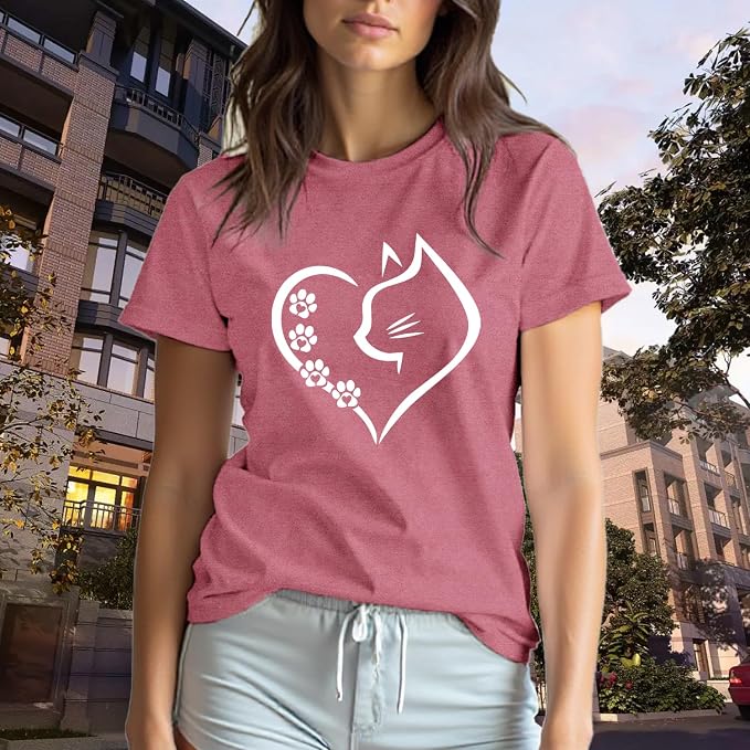 Cat Shirts for Women Cat Mom Tshirts Pet Lover Shirt Cats Paw Print Tee Tops - Image 3