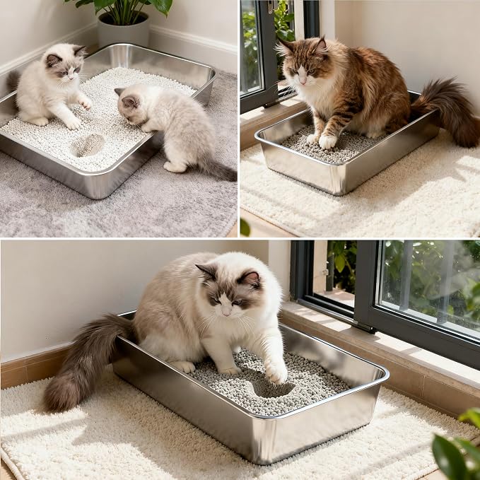 Soulbond Stainless Steel Litter Box, 27.5" L x 19.7" W x 6" H Extra Large Metal - Image 7
